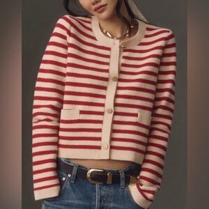Anthropologie Red and Cream Striped Cardigan